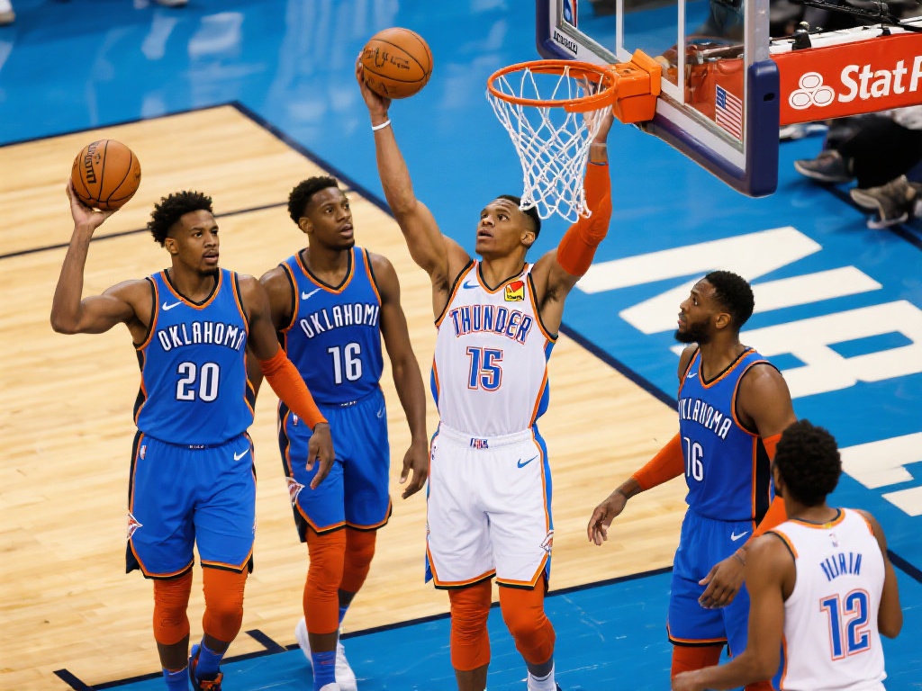 雷霆五人齐发力,众将得分上双扳平大比分 让我们从数据方面再回顾下这场比赛。雷霆五